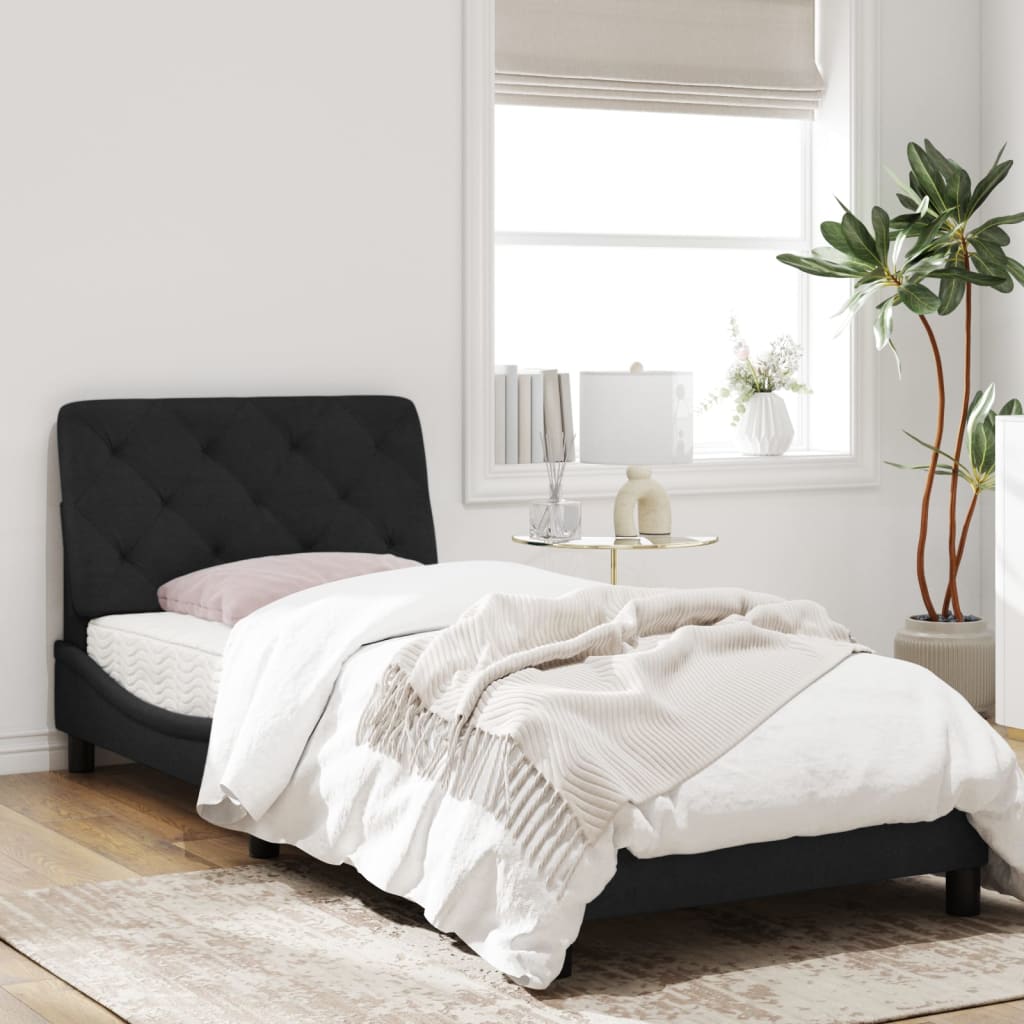 Рамка за легло с табла, черна, 90x200 см, кадифе