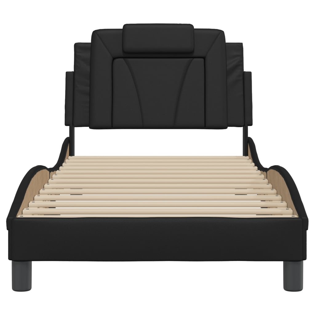 Рамка за легло с табла, черна,90x190 см изкуствена кожа