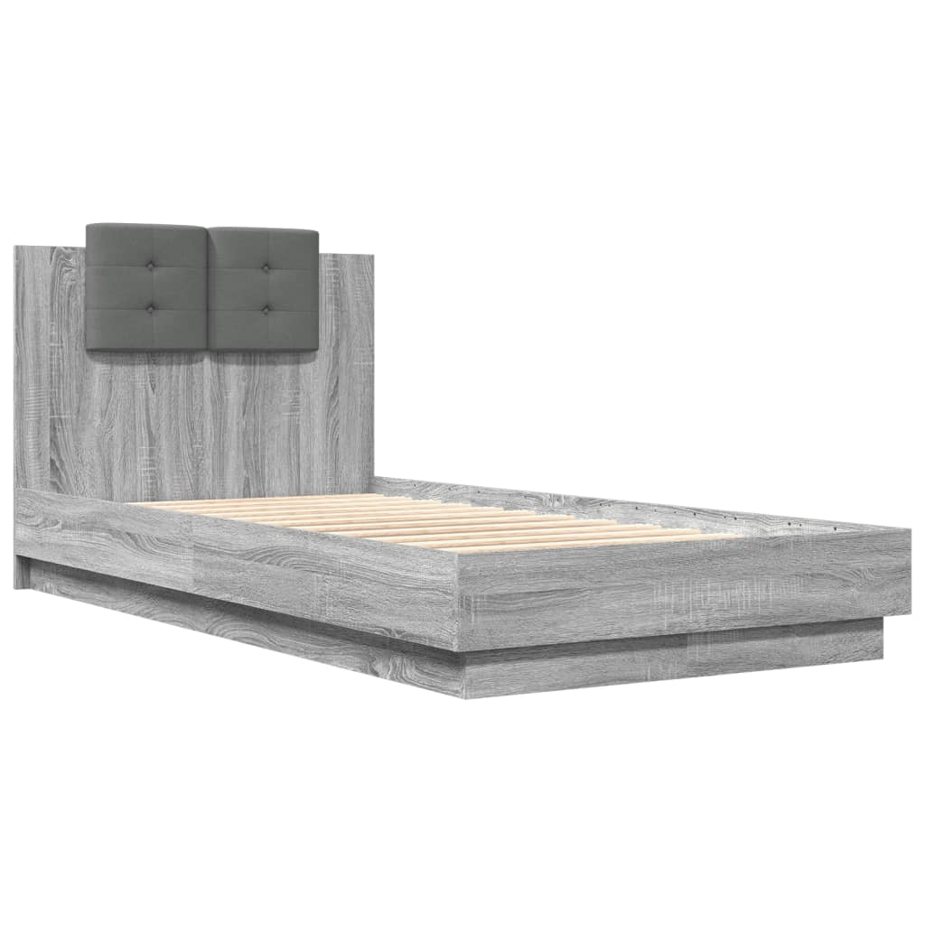 Рамка за легло с табла, сив сонома, 90x190 см, инженерно дърво
