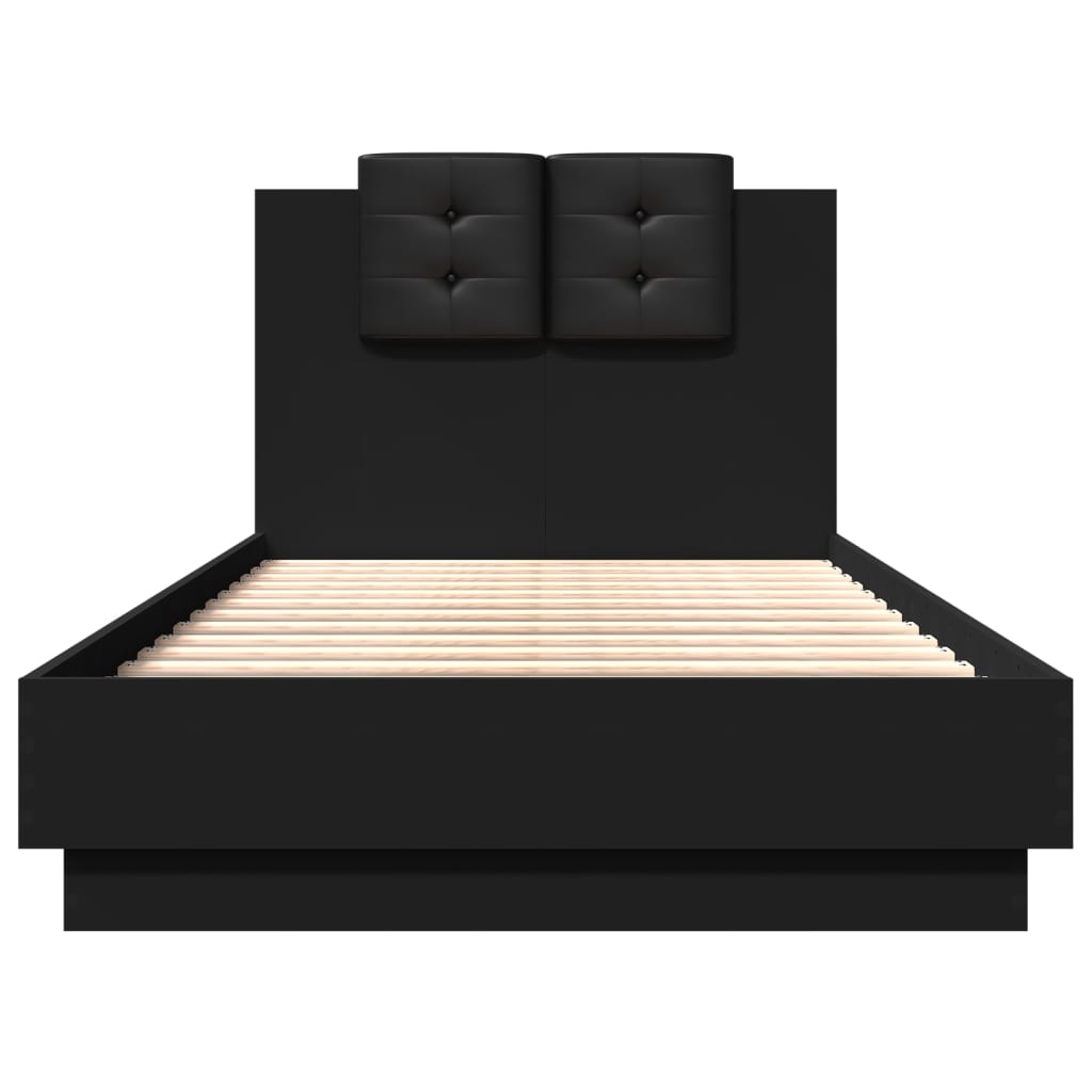 Рамка за легло с табла, черна, 75x190 см, инженерно дърво