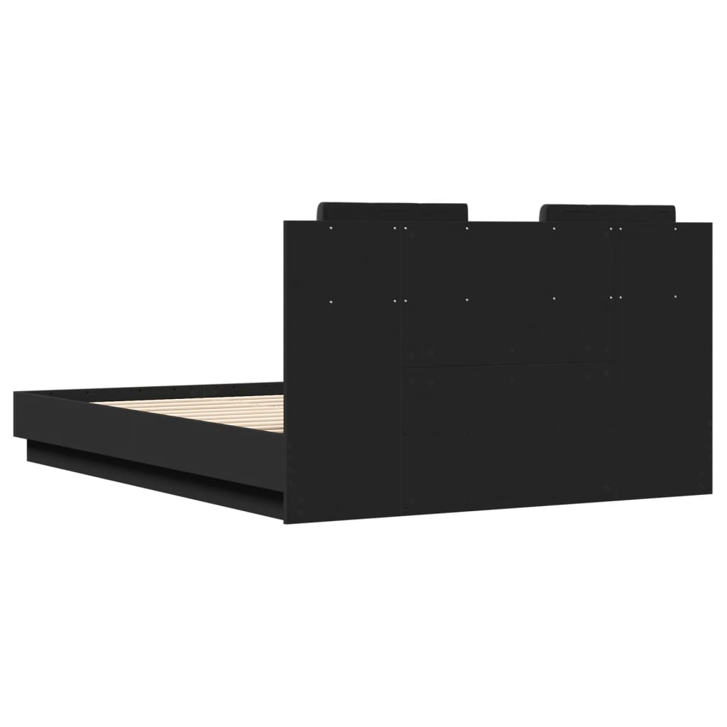 Рамка за легло с табла и LED осветление, черна, 120x190 см