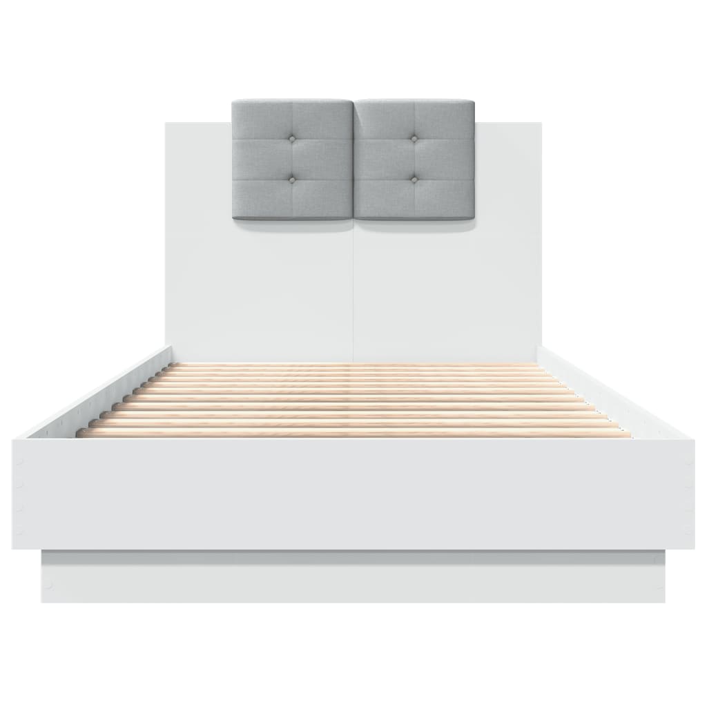Рамка за легло с табла и LED осветление, бяла, 90x190 см