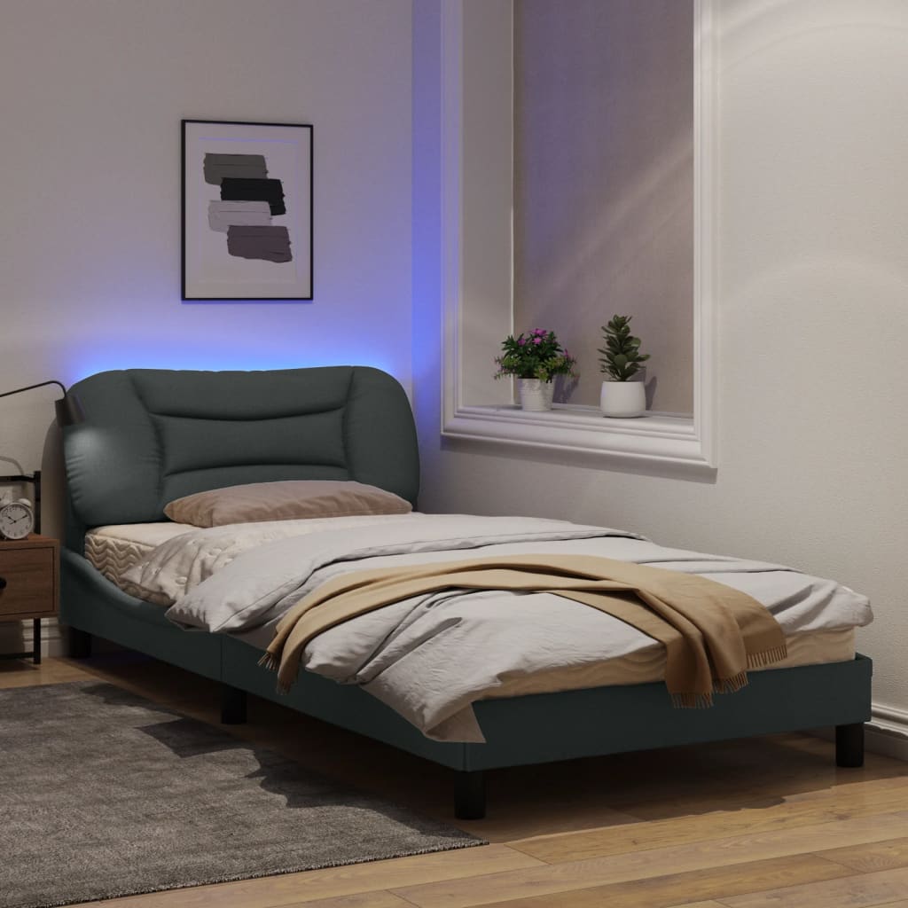 Рамка за легло с LED осветление, светлосива, 100x200 см, плат