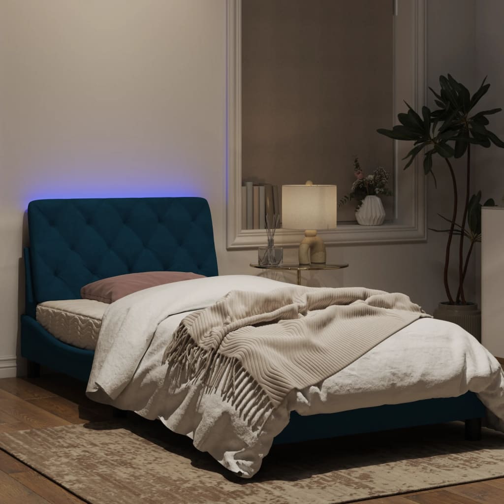 Рамка за легло с LED осветление, синя, 100x200 см, кадифе