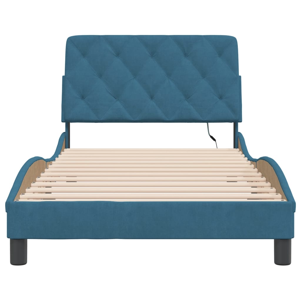 Рамка за легло с LED осветление, синя, 100x200 см, кадифе
