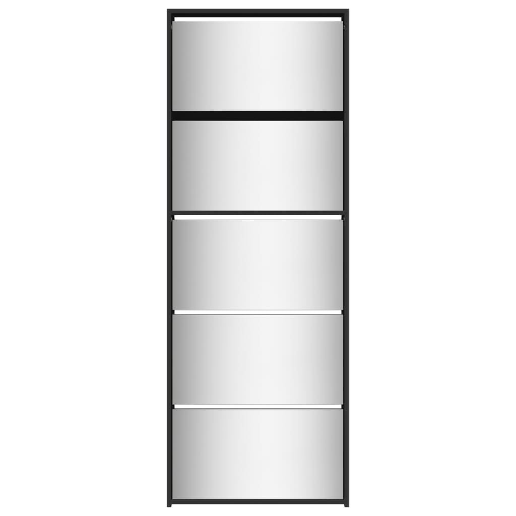 Шкаф за обувки с огледало, 5 нива, черен, 63x17x169,5 см