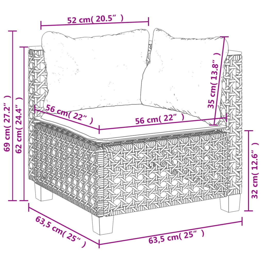 Градински диван с възглавници, 7 части, полиратан, сив