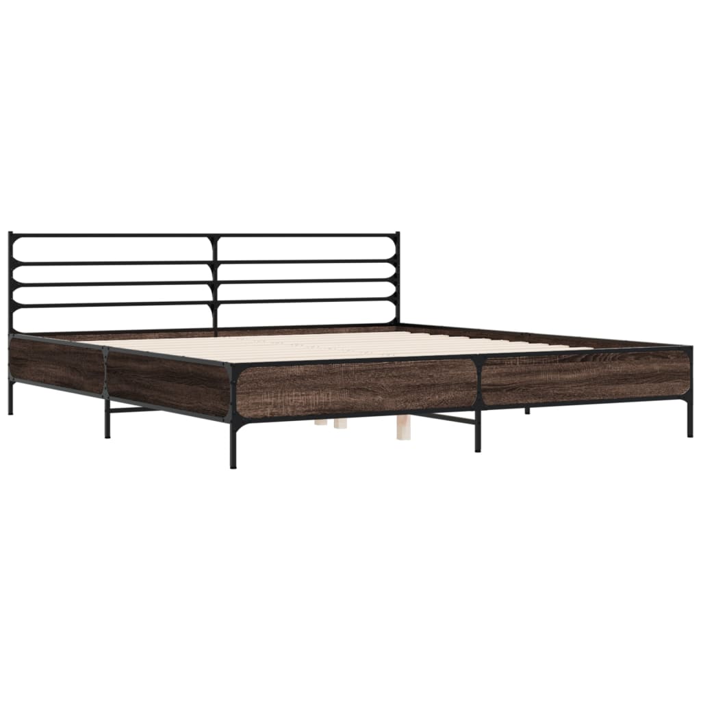 Рамка за легло, кафяв дъб, 180x200 см, инженерно дърво и метал
