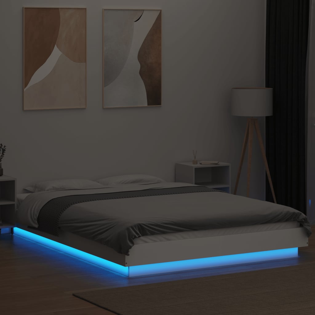 Рамка за легло с LED осветление бяла 120x200 см инженерно дърво