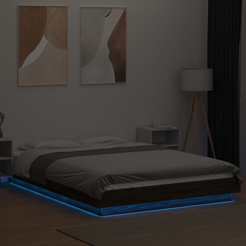 Рамка за легло с LED осветление, кафяв дъб, 120x190 см
