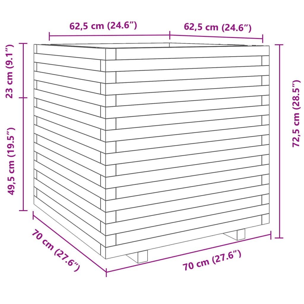 Градинска кашпа 70x70x72,5 см масивна борова дървесина