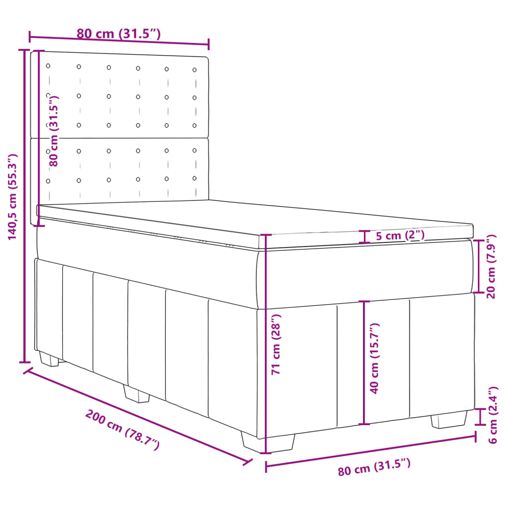 Боксспринг легло с матрак, тъмнокафяво, 80x200 см, плат