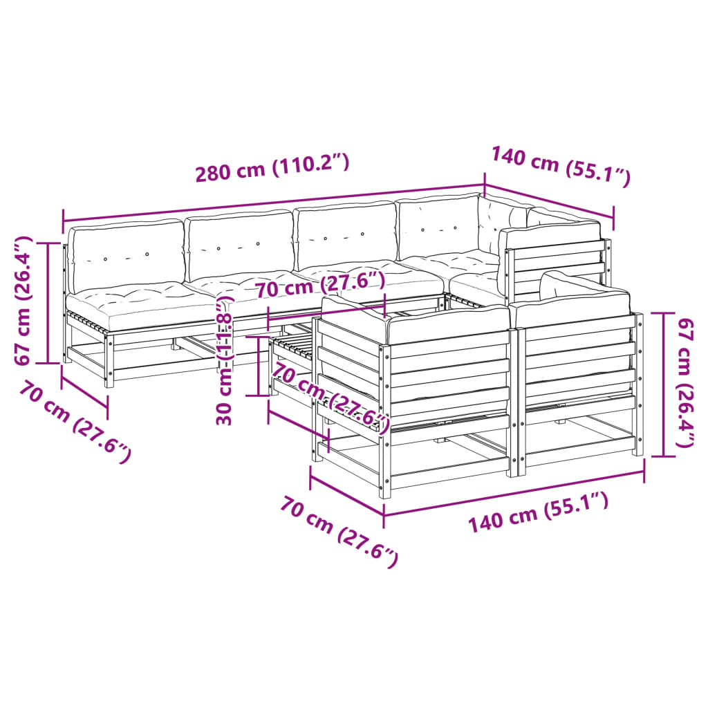 Градински комплект диван с възглавници 8 части, импрегниран бор