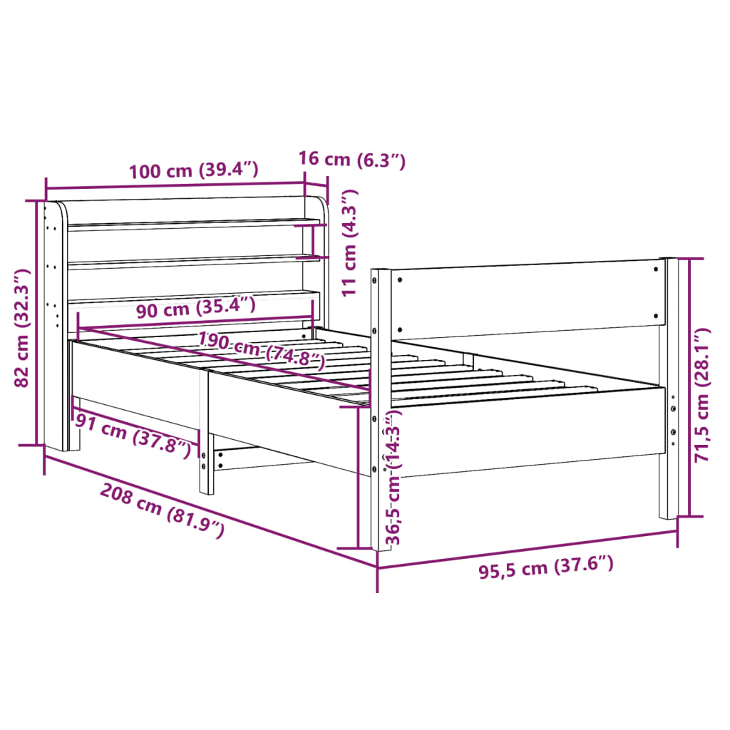 Рамка за легло без матрак, 90x190 см, масивна чамова дървесина