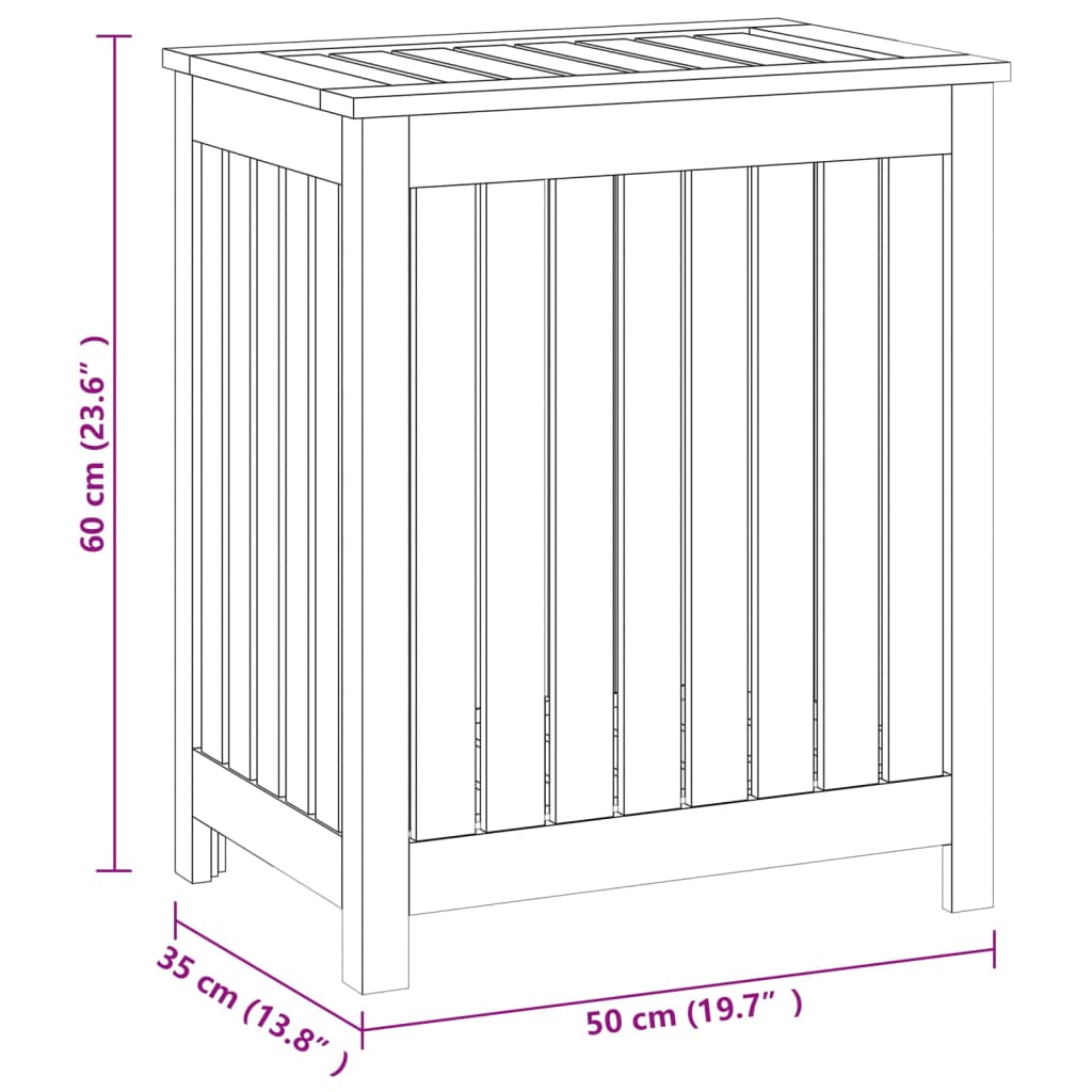 Кош за пране, 50x35x60 см, тиково дърво масив