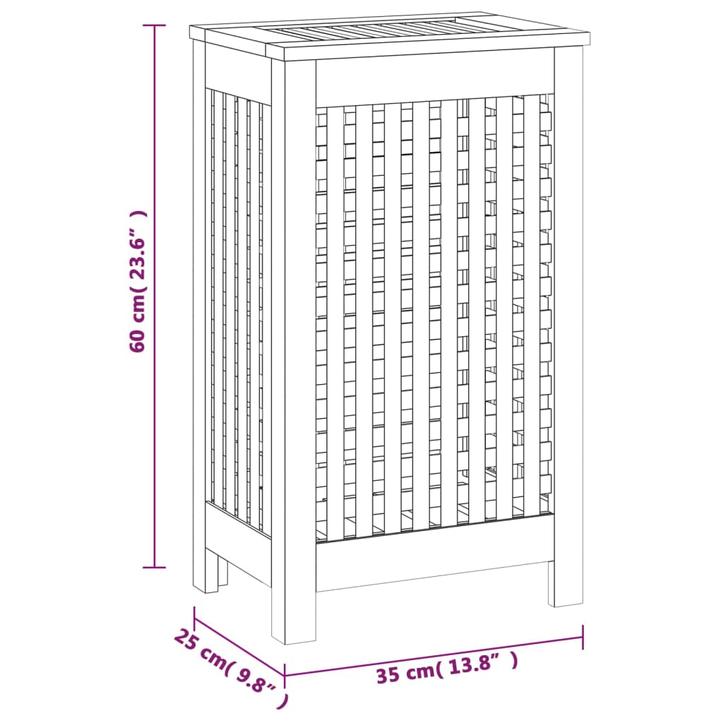 Кош за пране, 35x25x60 см, тиково дърво масив