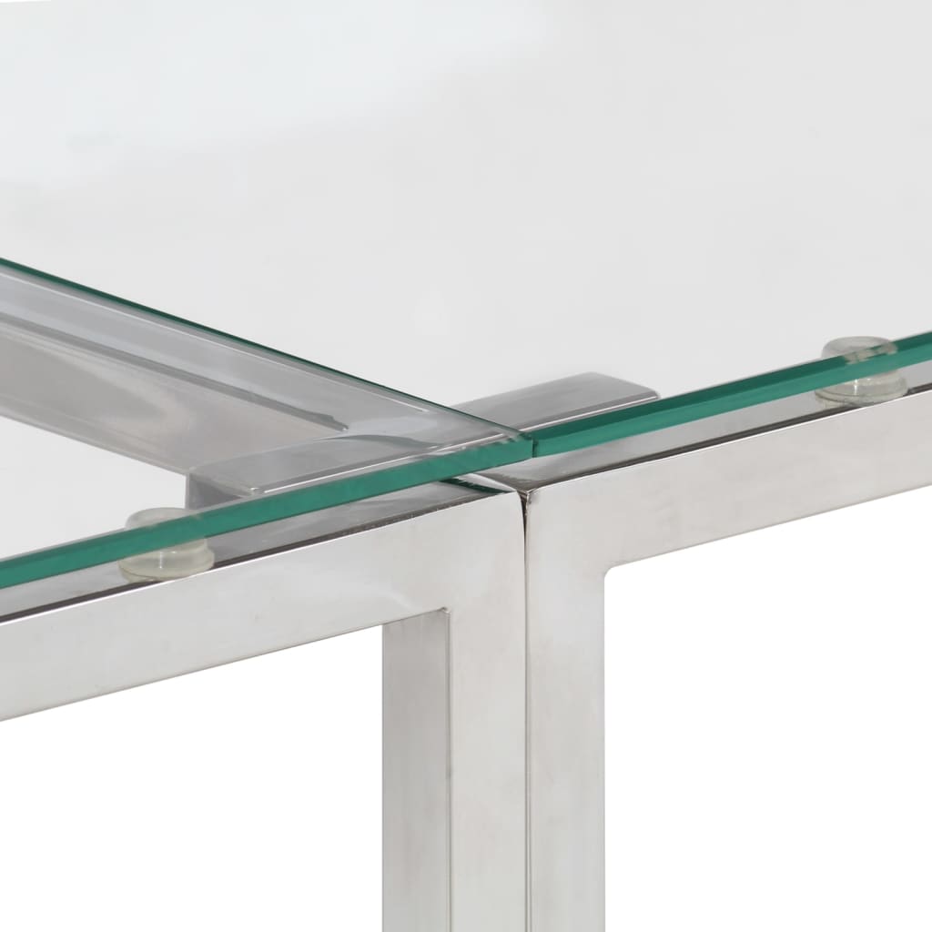 Конзолна маса, сребриста, неръждаема стомана и закалено стъкло