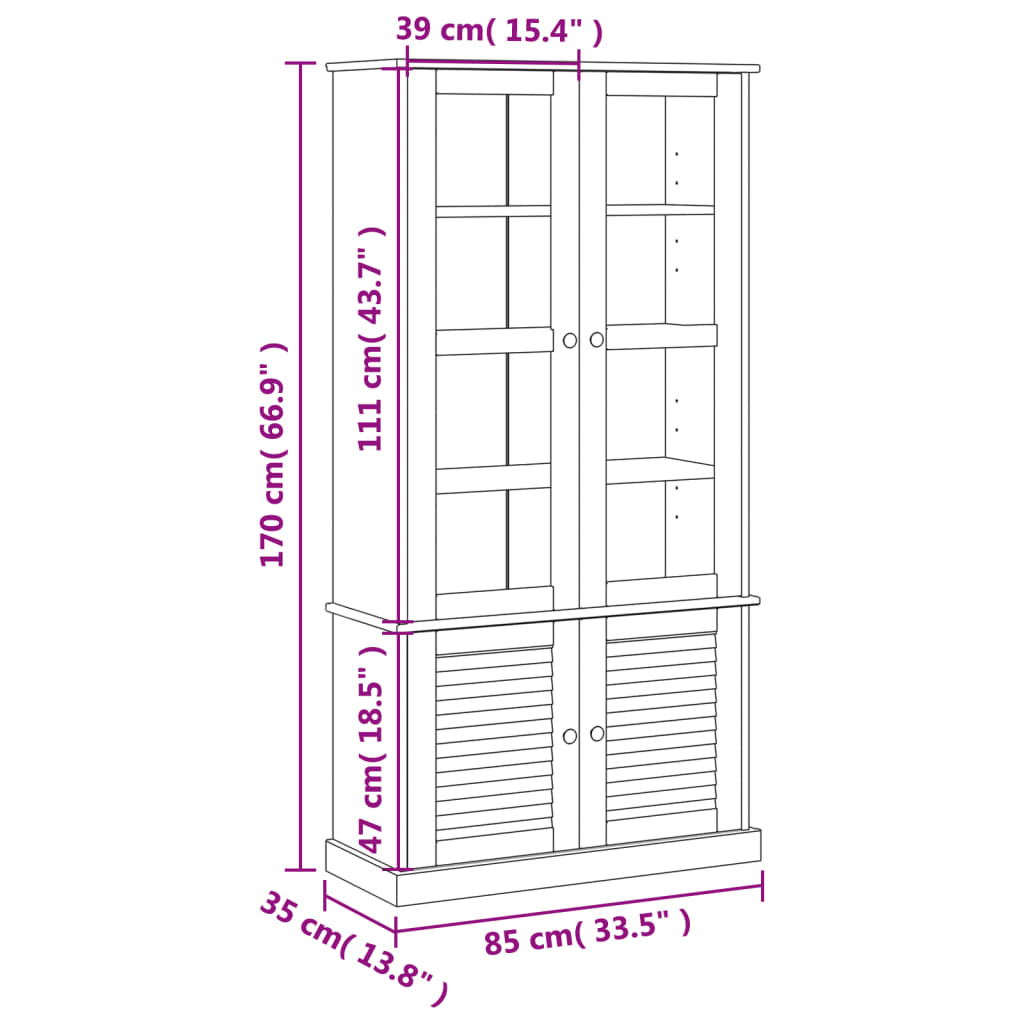 Стъклен шкаф витрина VIGO бял 85x35x170 см бор масив