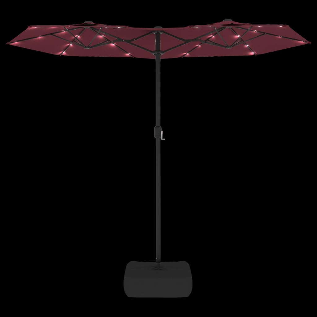 Чадър с двоен покрив и LED светлини, бордо червен, 316x240 см