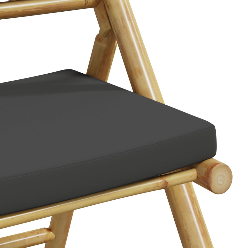 Сгъваеми бистро столове 2 бр тъмносиви възглавници бамбук