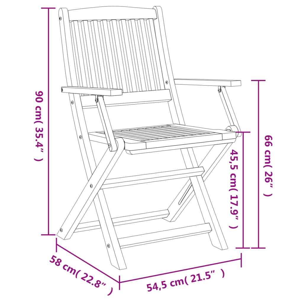 Сгъваеми градински столове 2 бр 58x54,5x90 см акация масив