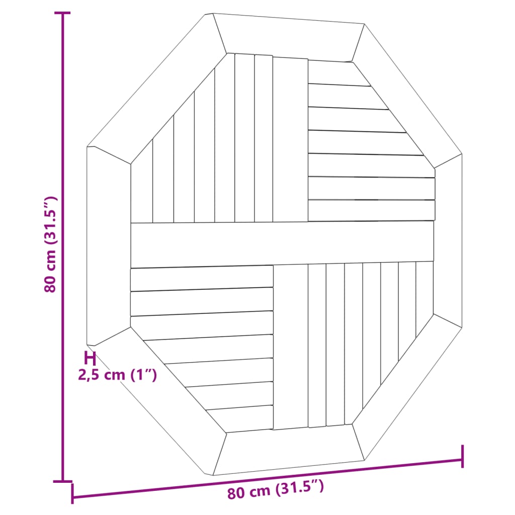 Плот за маса 80x80x2,5 см осмоъгълен масивен бук