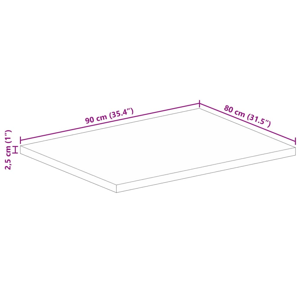 Плот за маса 90x80x2,5 см правоъгълен масивно дърво грубо манго