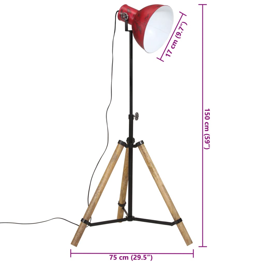 Подова лампа 25 W винтидж състарено червено 75x75x90-150 см E27