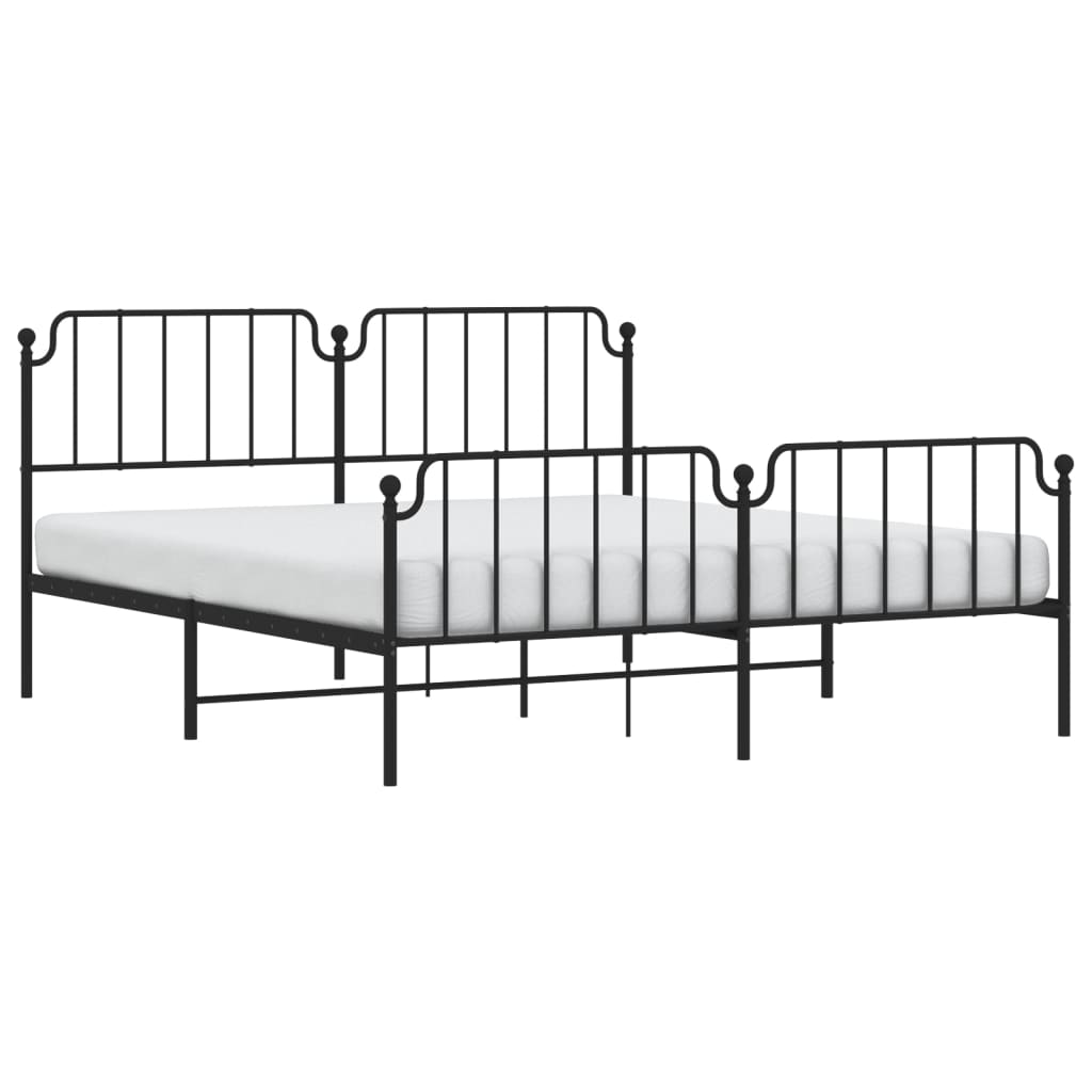 Метална рамка за легло с горна и долна табла, черна, 180x200 см