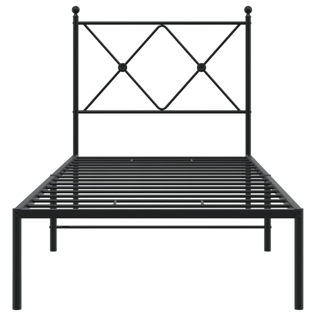 Метална рамка за легло с горна табла, черна, 80x200 см