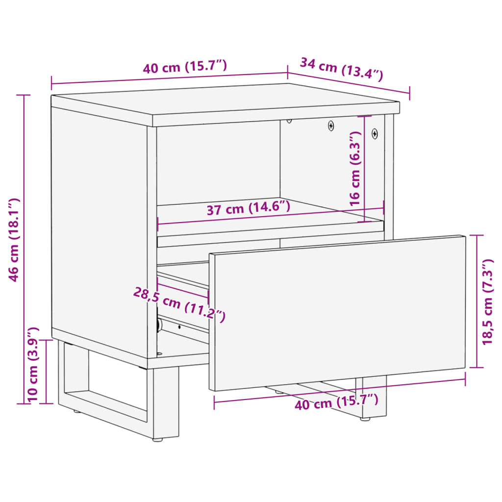 Нощно шкафче 40x34x46 см регенерирано дърво масив