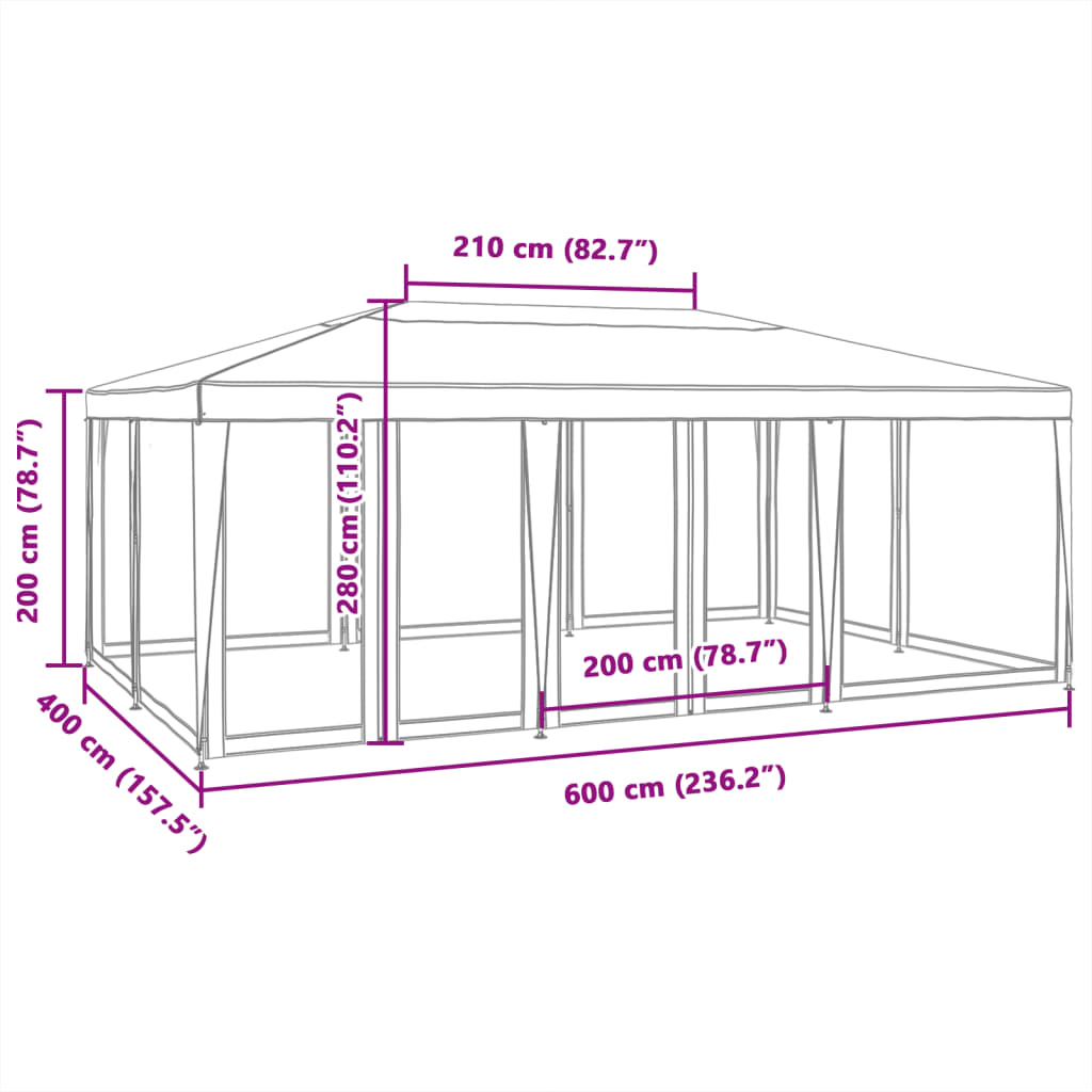 Парти палатка с 10 мрежести странични стени, синя, 6x4 м, HDPE