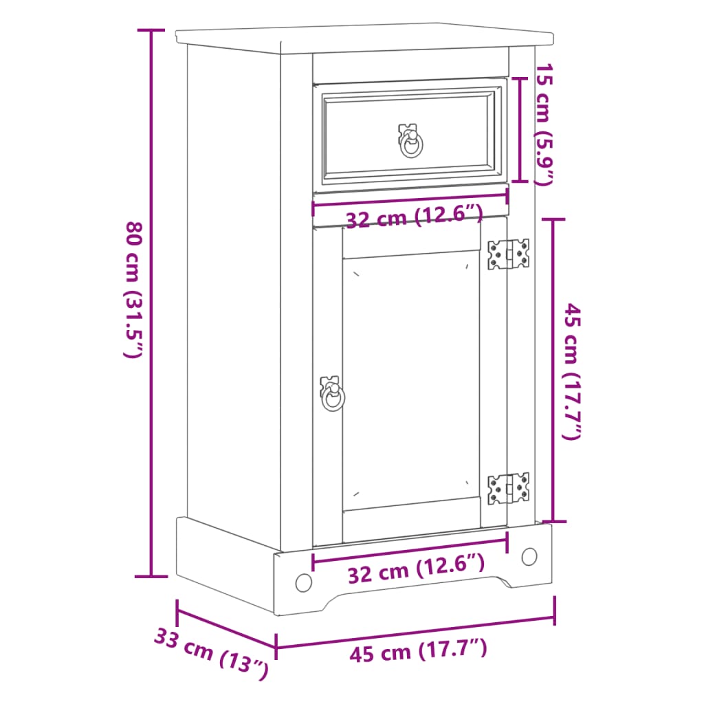 Шкаф за баня Corona 45x33x80 см бор масив