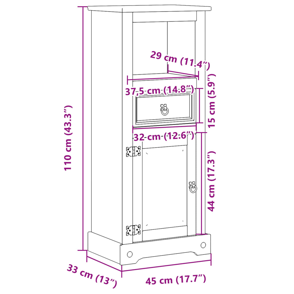 Шкаф за баня Corona 45x33x110 см бор масив