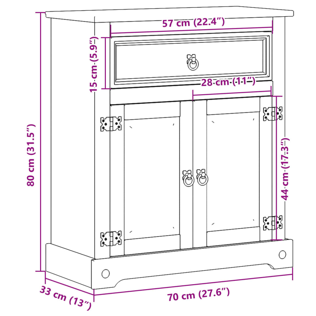 Шкаф за баня Corona 70x33x80 см бор масив