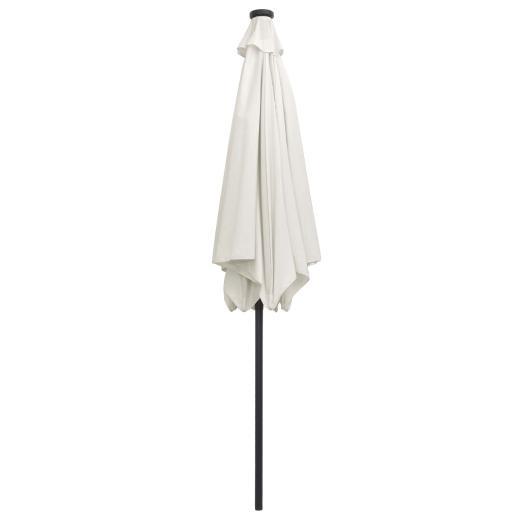 Чадър с LED светлини и алуминиев прът, 300 см, пясъчнобял