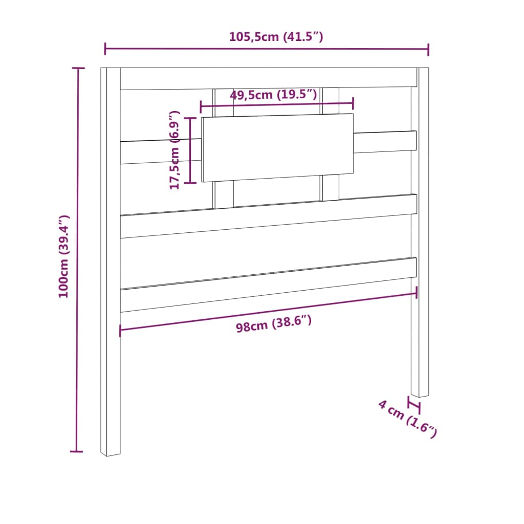 Горна табла за легло, 105,5x4x100 см, бор масив