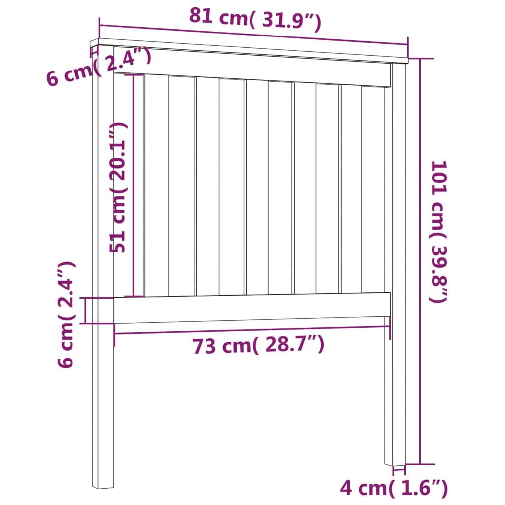 Горна табла за легло, 81x6x101 см, бор масив