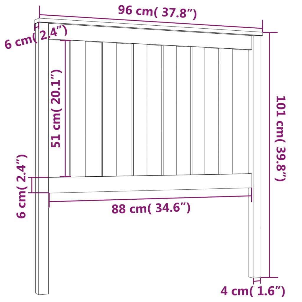 Горна табла за легло, сива, 96x6x101 см, бор масив