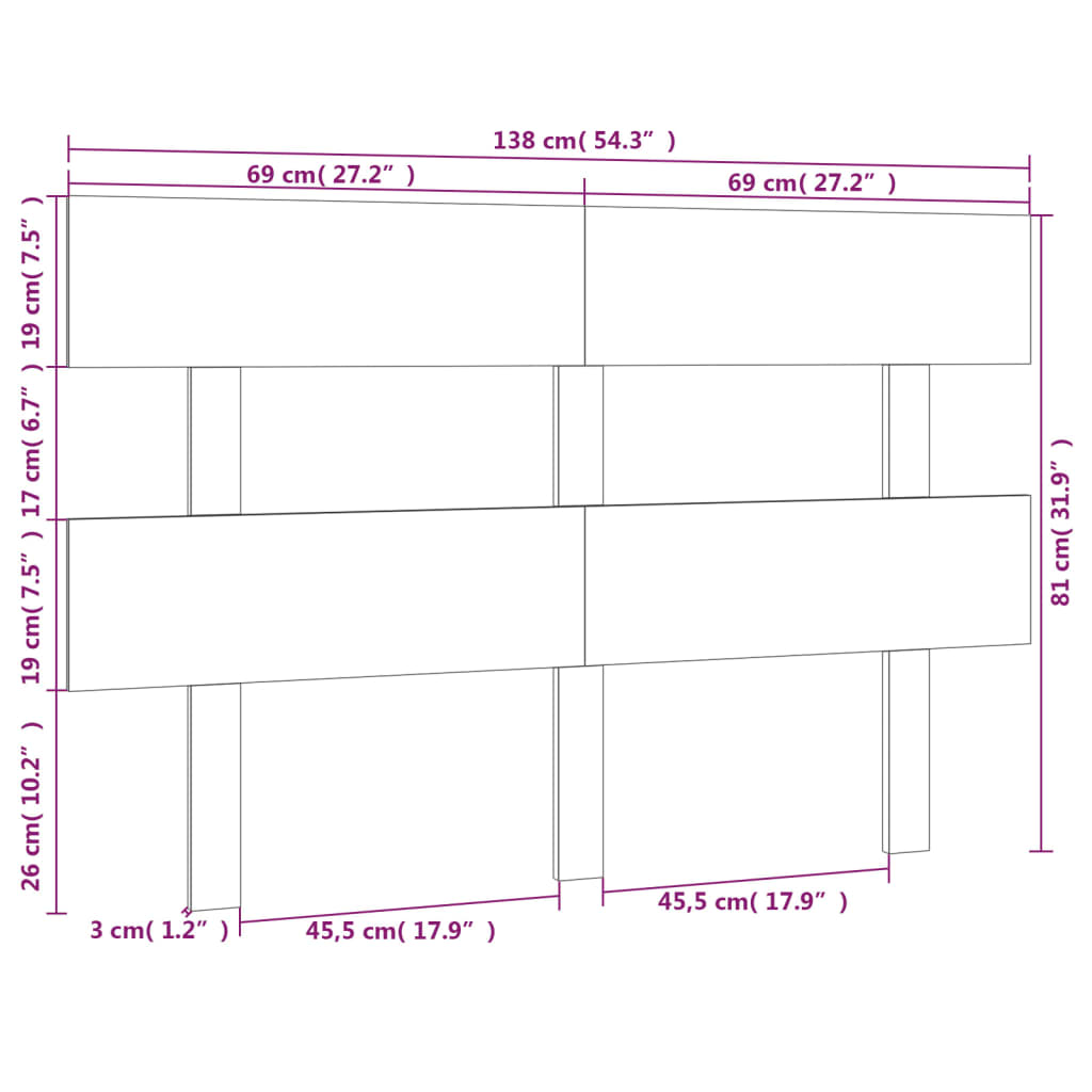 Горна табла за легло, сива, 138x3x81 см, бор масив