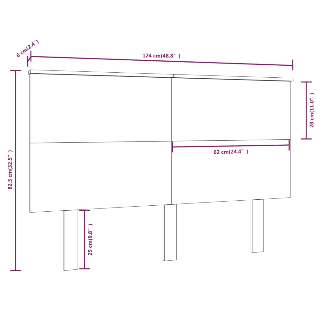 Горна табла за легло, бяла, 124x6x82,5 см, бор масив