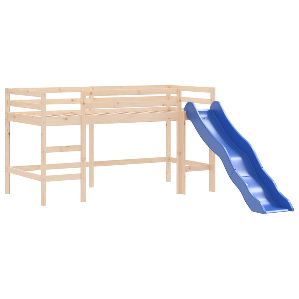 Детско високо легло с пързалка, 90x190 см, бор масив