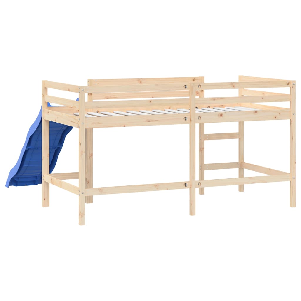 Детско високо легло с пързалка, 90x190 см, бор масив