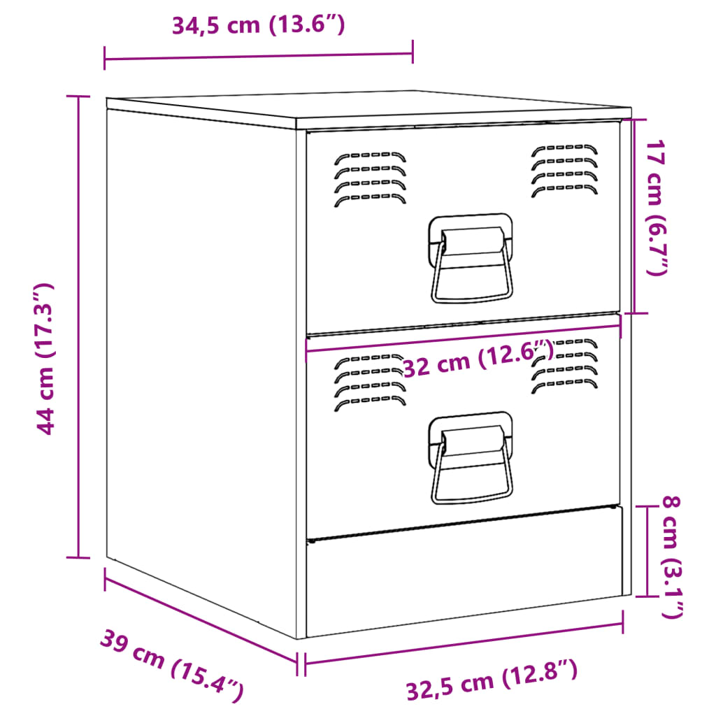 Нощни шкафчета, 2 бр, антрацит, 34,5x39х44 см, стомана