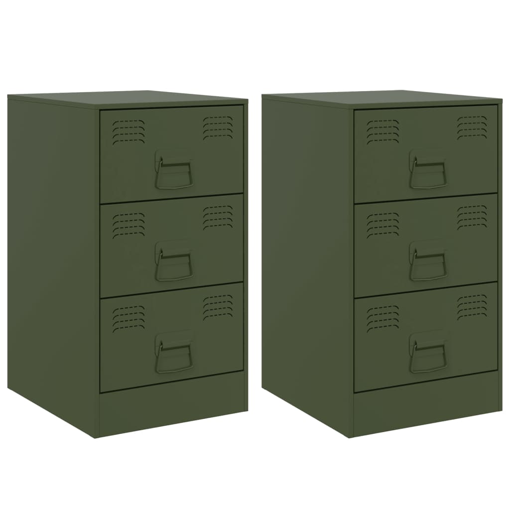 Нощни шкафчета 2 бр маслиненозелени 34,5x39x62 см стомана