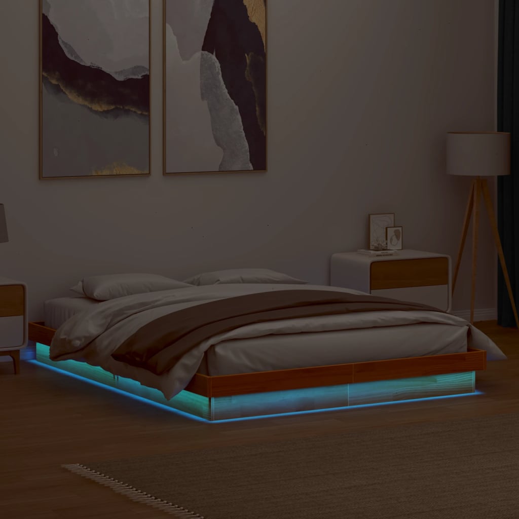 LED рамка за легло восъчнокафяв 160x200 см борово дърво масив
