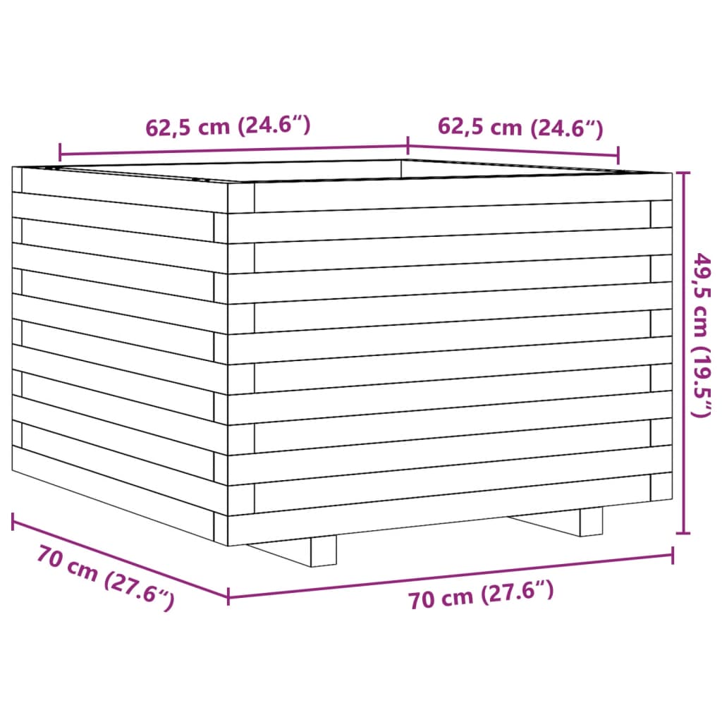 Градинска кашпа 70x70x49,5 см масивна борова дървесина