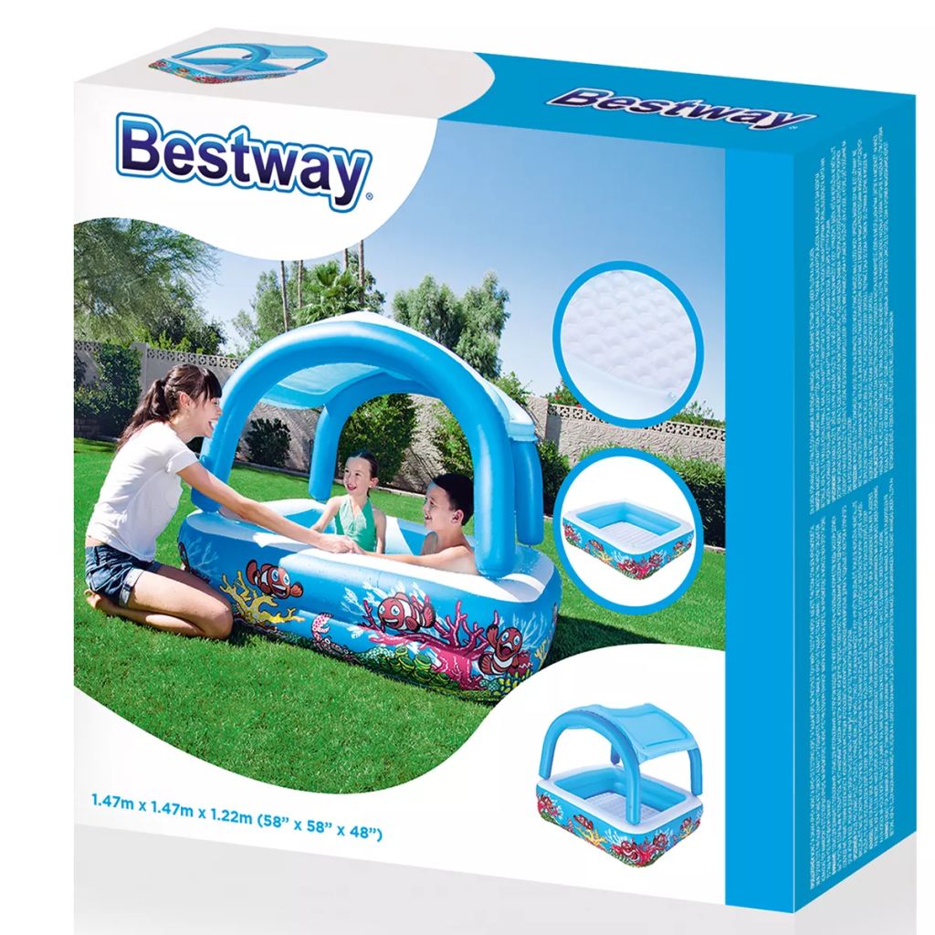 Bestway Детски басейн с навес, син, 147х147х122 см, 52192