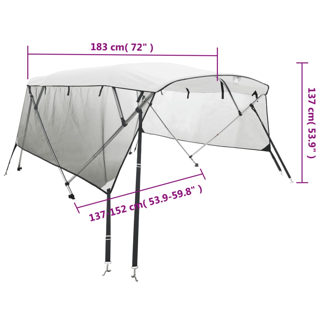 Тента за лодка с 3 дъги мрежести страници 183x(137-152)x137 см