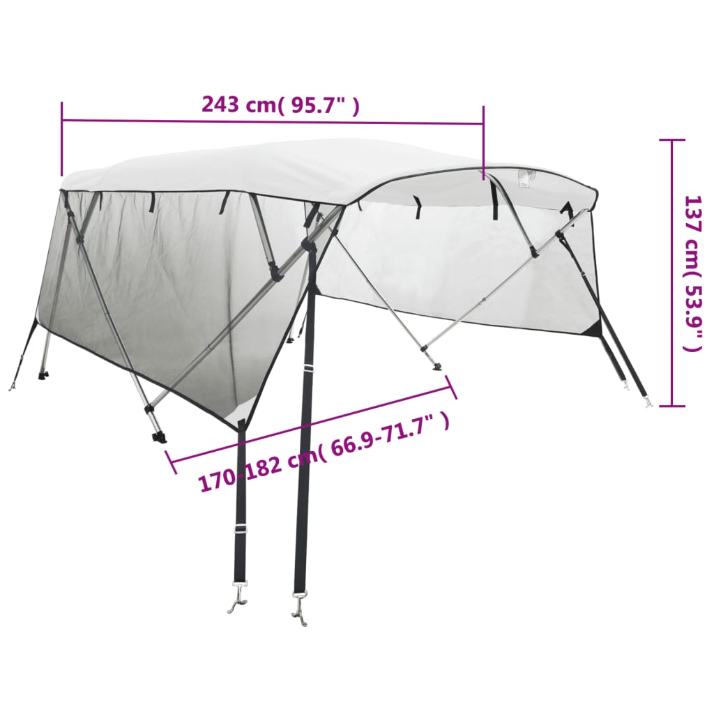 Тента за лодка с 4 дъги мрежести страници 243x(170-182)x137 см